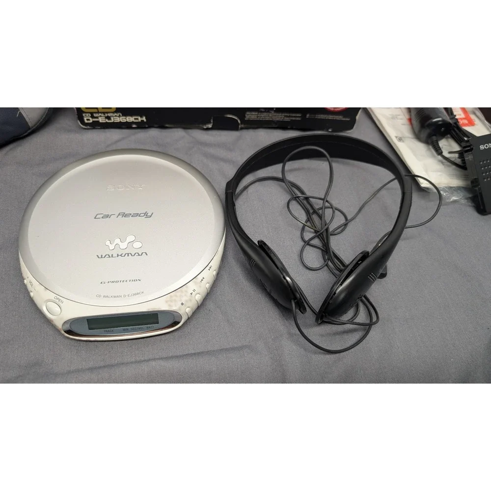 Sony CD Walkman D-EJ368CK Silver Portable Player Bundle G-Protection Car Ready